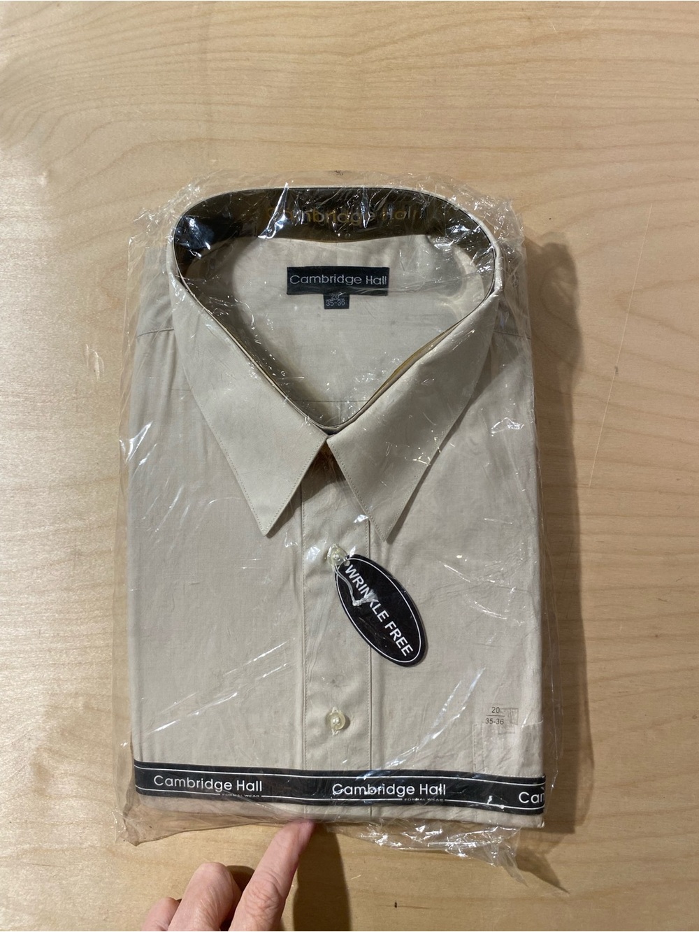 Cambridge Hall Men’s Wrinkle-Free Dress Shirt — Beige 20 35-36 (SX)